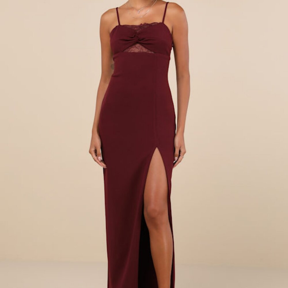 Lulus Exceptional Stunner Plum Purple Lace Twist-front Maxi Dress - Size S
